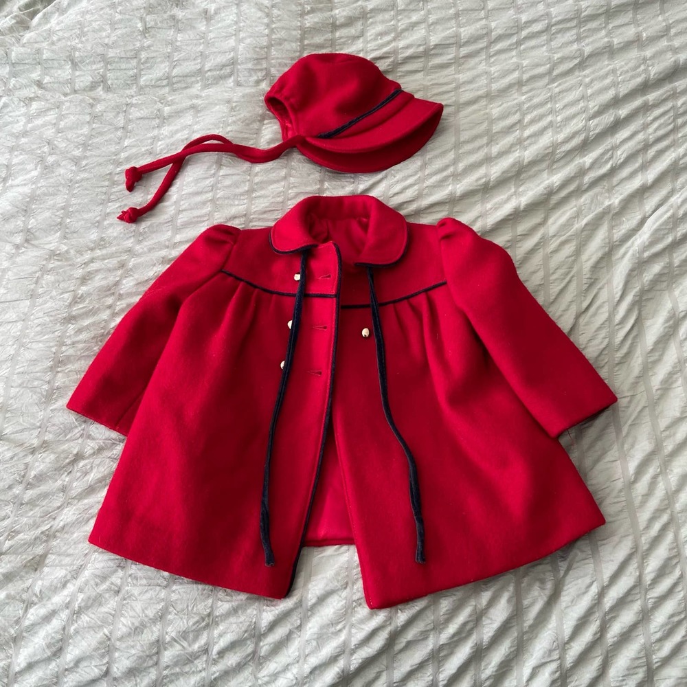 Vintage girl’s wool coat and hat set, size2